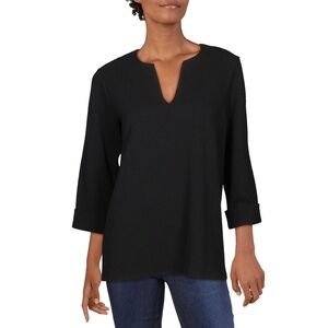 Vince Camuto Textured Split Neckline Tunic Top in Black
